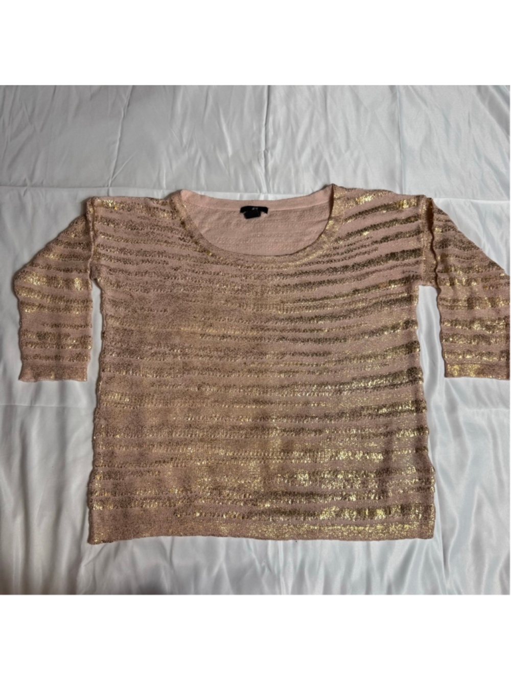 Women's H&M Pink Gold Striped Crew Neck Sweater L